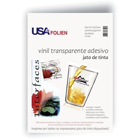 Papel Fotográfico INKJET A4 Vinil Adesivo Transparente - USA Folien PCTE C/50
