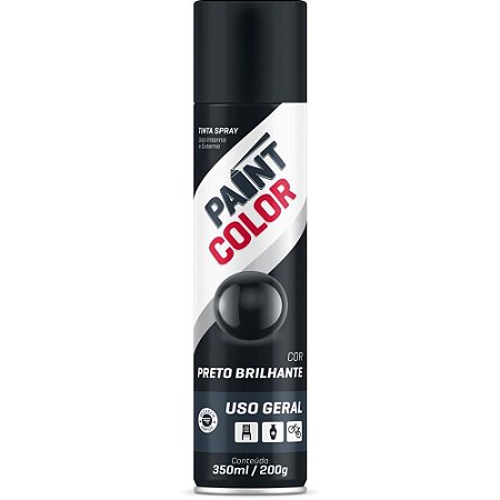 Tinta SPRAY Paintcolor 350ML Preto Brilhan