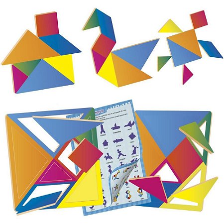 Brinquedo Pedagogico Madeira Tangram 14 Pecas 65 Figurinhas