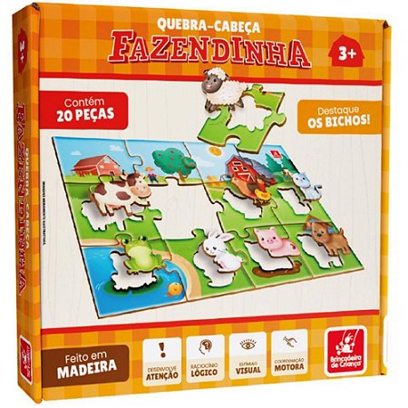 QUEBRA-CABECA Madeira Fazendinha 20 Pecas