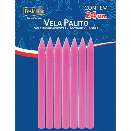 Vela para Aniversario Palito Rosa C/24 Unidades