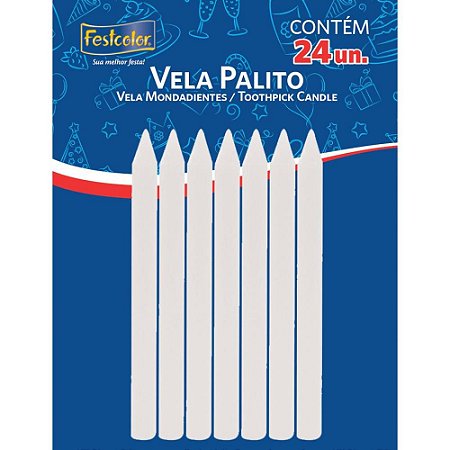 Vela para Aniversario Palito Branca C/24 Unidades