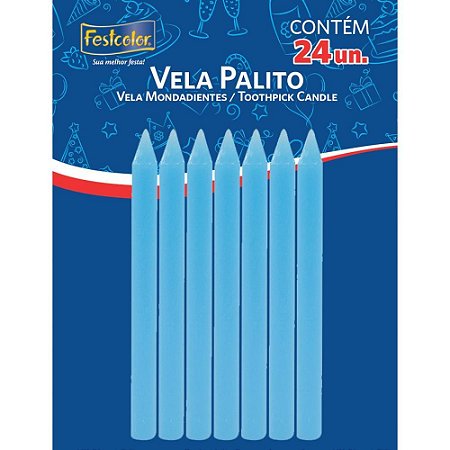 Vela para Aniversario Palito Azul C/24 Unidades