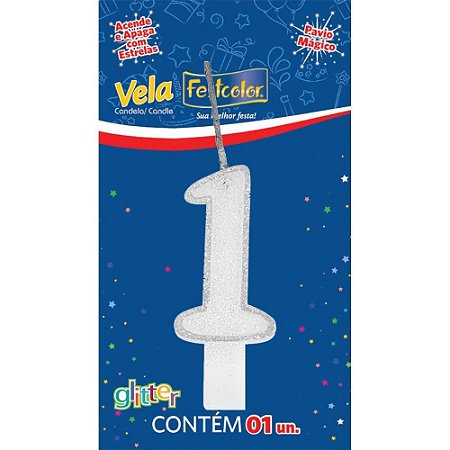 Vela para Aniversario N.01 Glitter Branca