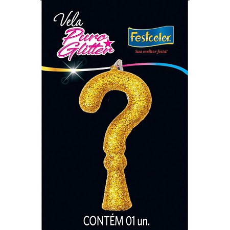 Vela para Aniversario Interrogacao Puro Gliter Ouro