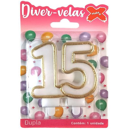 Vela para Aniversario Dupla N.15 Ouro 8,7CM