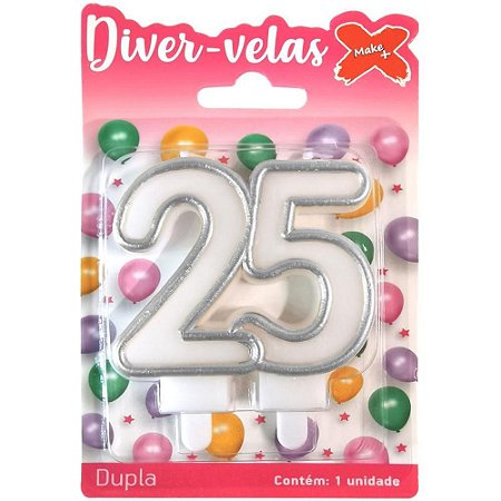 Vela para Aniversario Dupla N.25 Prata 8,7CM