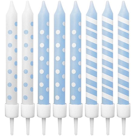 Vela para Aniversario Palito Azul Estampada 8CM