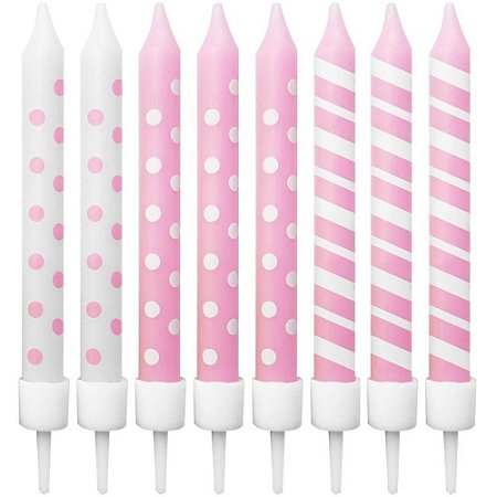 Vela para Aniversario Palito Rosa Estampado 8CM