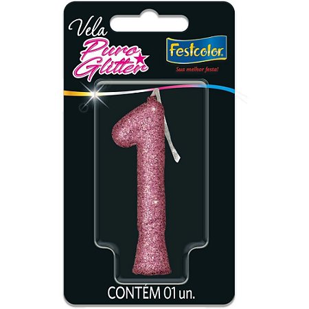 Vela para Aniversario N.01 Glitter Rosa