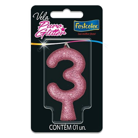 Vela para Aniversario N.03 Glitter Rosa
