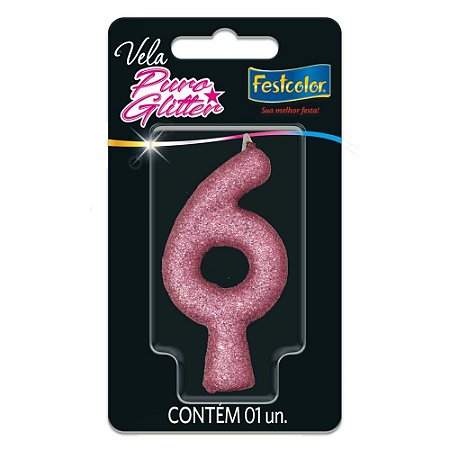 Vela para Aniversario N.06 Glitter Rosa