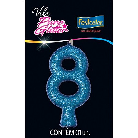 Vela para Aniversario N.08 Glitter Azul