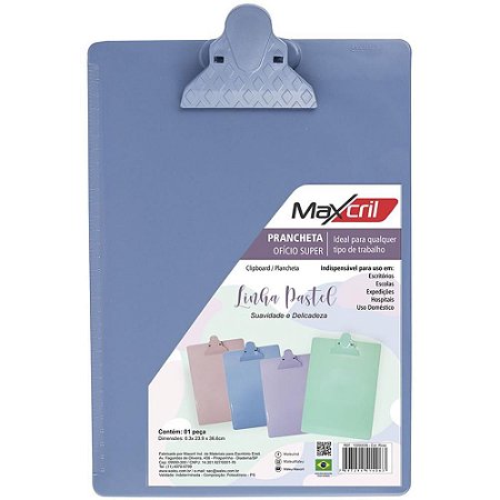 Prancheta Plastica Super Azul Pastel