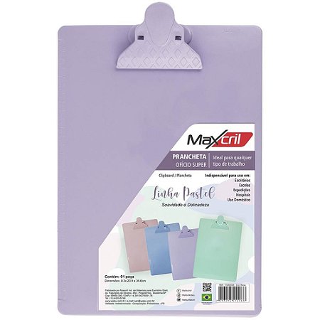 Prancheta Plastica Super Lilas Pastel