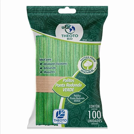 Palito de Madeira P/SORVETE Ponta Redonda Verde