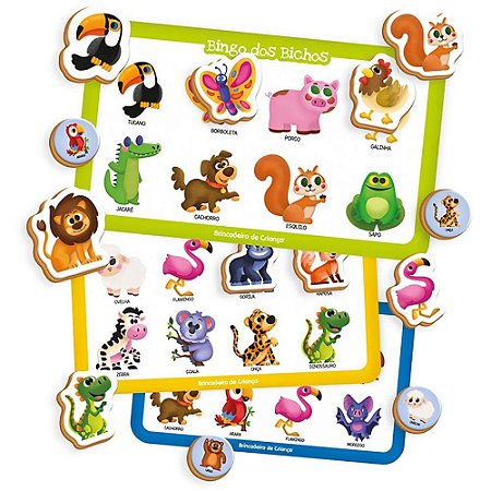 Jogo de Bingo PRE School Bichos Madeira 68PC