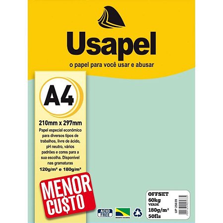 Papel Sulfite A4 Colorido OFFSET 180G 60K Verde 50FLS