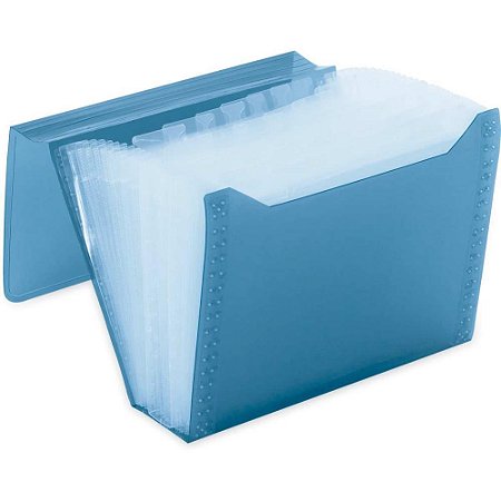 Pasta Sanfonada Plastica Duplicata 12DIV NEW Line Azul