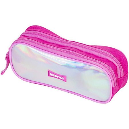 Estojo Tecido GIRLS Holografico 2ZIP. Rosa