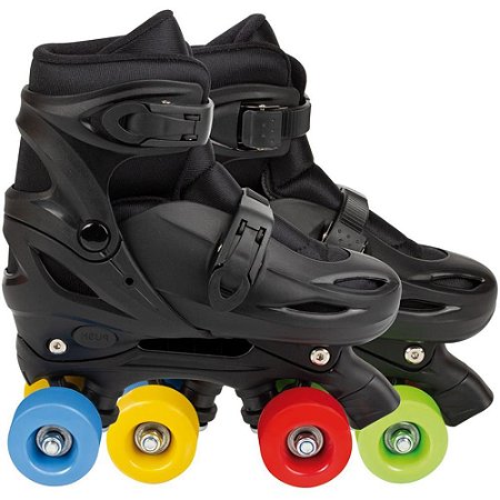 Patins Preto MOD. Colors Regulável do 34 AO 37 com Rodas Coloridas -MOR