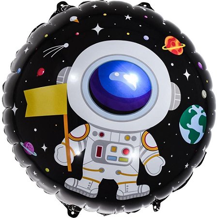 Balao Metalizado Decorado Espaco Astronauta Redondo 45CM