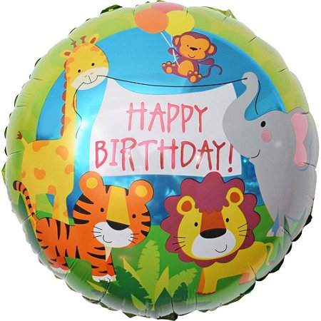 Balao Metalizado Decorado Safari Redondo 45CM