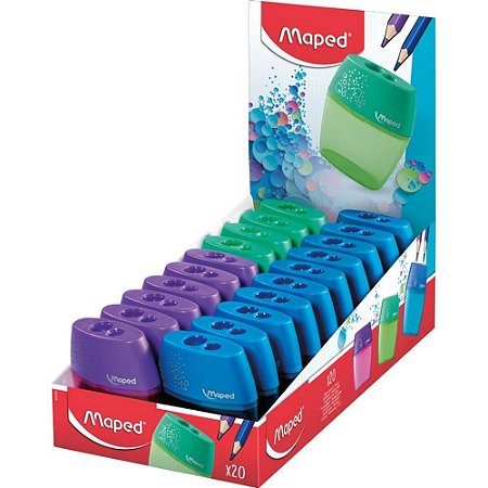 Apontador com Deposito 2 Furos Shaker Plastico Cores Sortidas CX.C/20