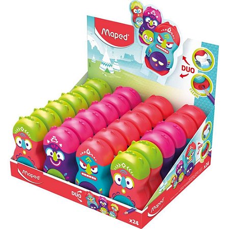 Apontador com Deposito 2 Furos Loopy Totem C/BORRACHA Rotativ DP.C/24