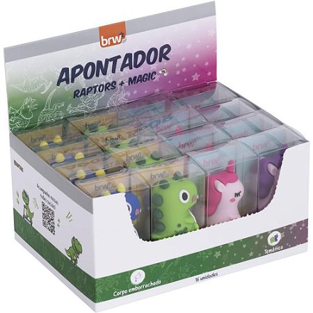 Apontador com Deposito Plastico Raptors Magic Sortido DP.C/16