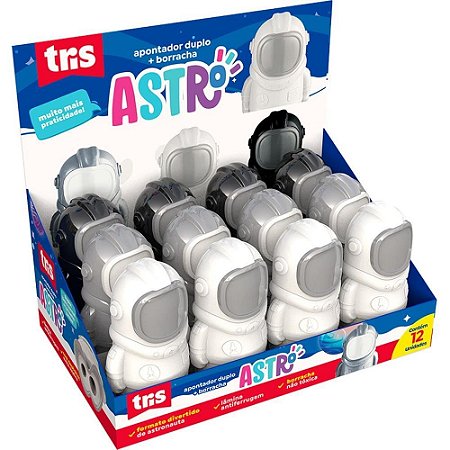 Apontador com Deposito Decor. TRIS ASTRO 2EM1 C/BORRACH.3COR DP.C/12