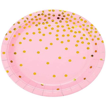 Prato Descartavel de Papel Metalico Confete Rosa