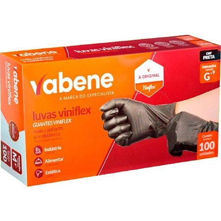 Luva Viniflex G Preta Vabene CX C/100