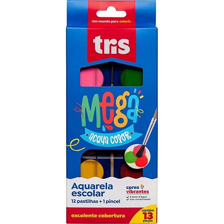 Aquarela Escolar TRIS Mega Acqua Color 12 Cores Estojo