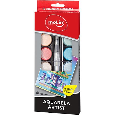 Aquarela Escolar ARTIST 12CORES METALICAS+2PINC