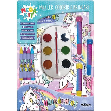 Livro Infantil Colorir Unicornios Mega KIT LER e Colo