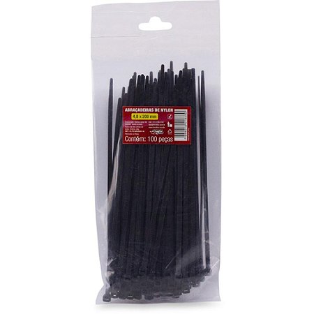 Abracadeira NYLON Preta 4,8X200M. PCT.C/100