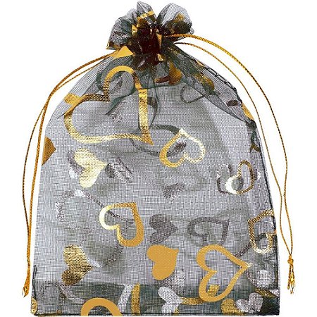 Saco de Organza Estampado Preto 15X18CM