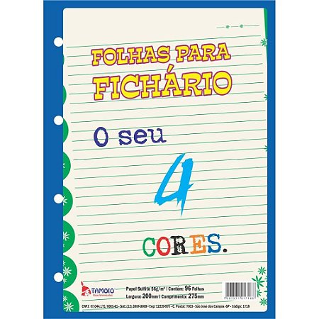 Bloco para Fichario Universit. Decorado 4 Cores 96 Folhas
