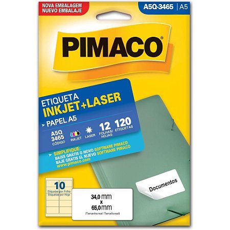 Etiqueta A5 A5Q-3465 12 FLS 34,0 X 65,0 MM