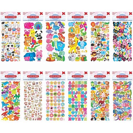 Adesivos Decorados 10X24CM. Animais Cartela SORT.