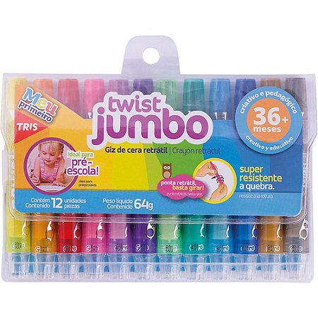 Giz de Cera Gizao Retratil TWIST Jumbo 12 Cores