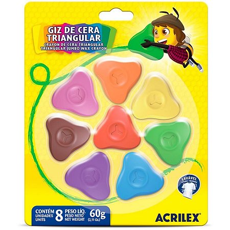 Giz de Cera Fino 08 Cores Triangular