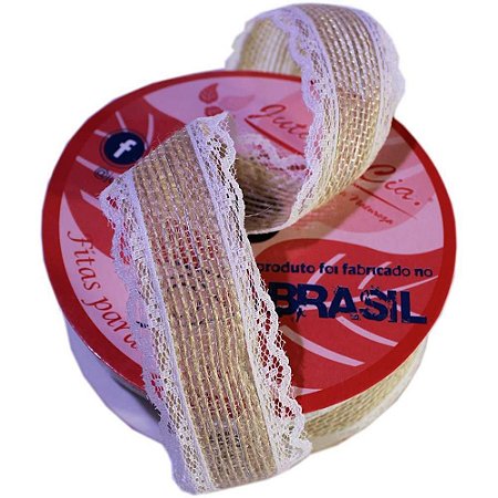 Fita ARAMADA de Juta 30MMX10M Natural C/RENDA BRANC