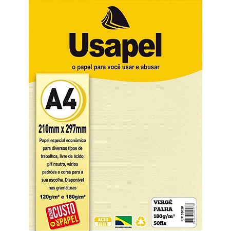 Papel A4 Verge Usapel Palha 180G.