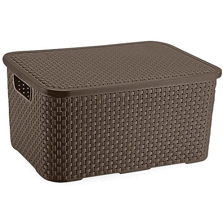 Caixa Plastica Multiuso Rattan C/TAMPA Marrom GD 16L.