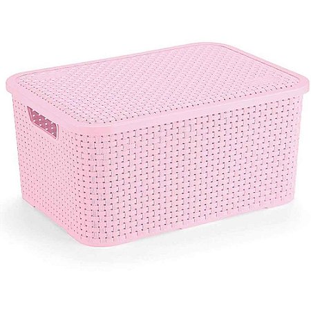 Caixa Plastica Multiuso Rattan C/TAMPA R0SA BB GD 16L.
