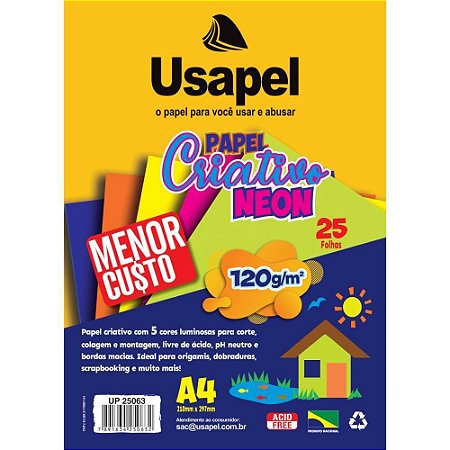 Bloco para Educacao Artistica Usapel Neon 5COR. A4 120G 25FL