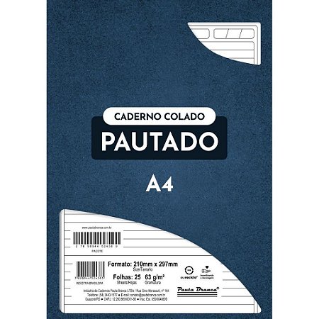 Bloco para Carta Branco Pautado A4 25FLS 63G Colado