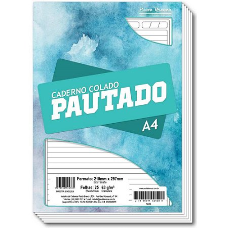 Bloco para Carta Branco Pautado A4 25FLS 63G Colado